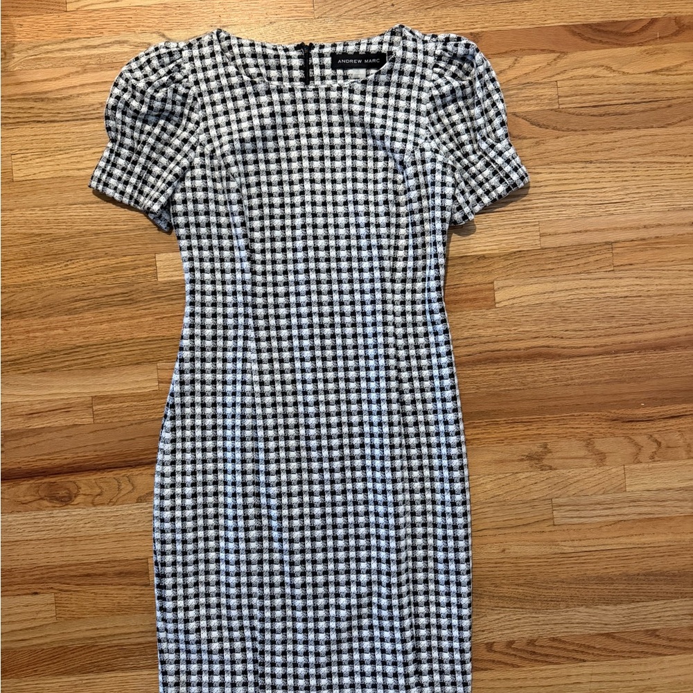 Andrew Marc Black & White Gingham Midi Sheath Dress